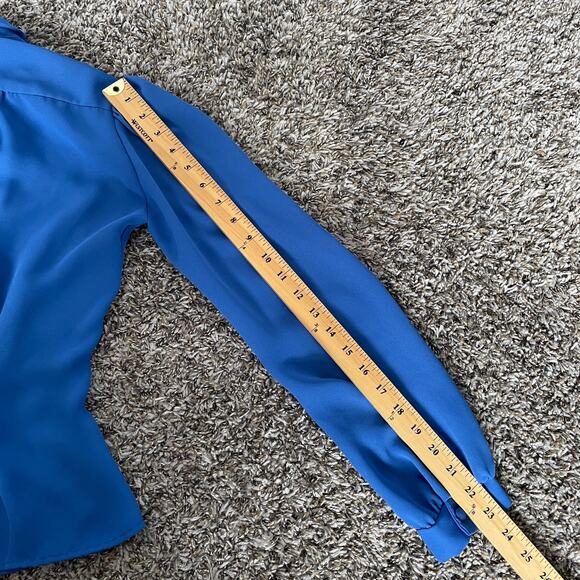 Vintage Blouse Top Size XS Small Royal Blue Puff Sleeve Secretary Retro Twee - Picture 11 of 13